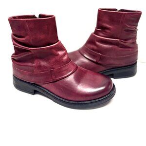 MIZ MOOZ SOFT RUCHED LEATHER BOOTIE SIDE ZIP WINE 37EU / 7US NEW Z-129